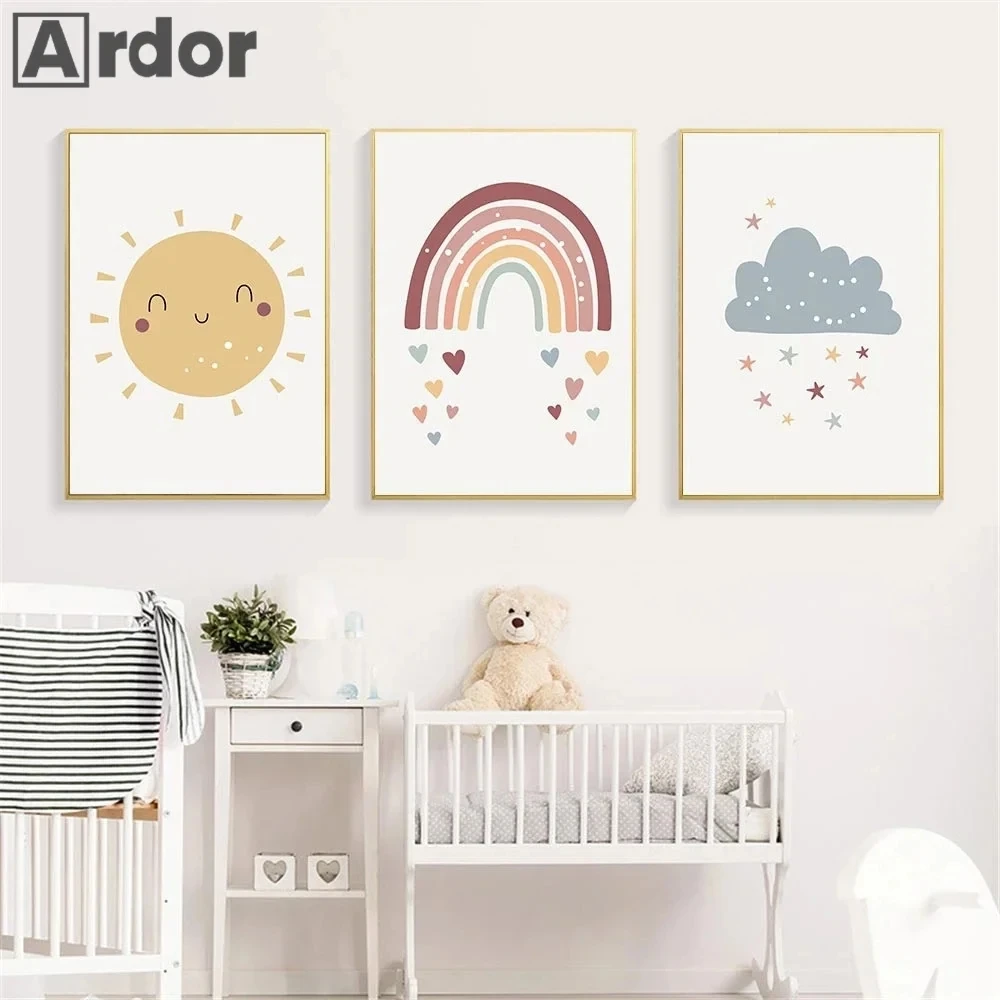 Cloud Rainbow Canvas Print Nursery Wall Art Painting Sun Poster - Main Image