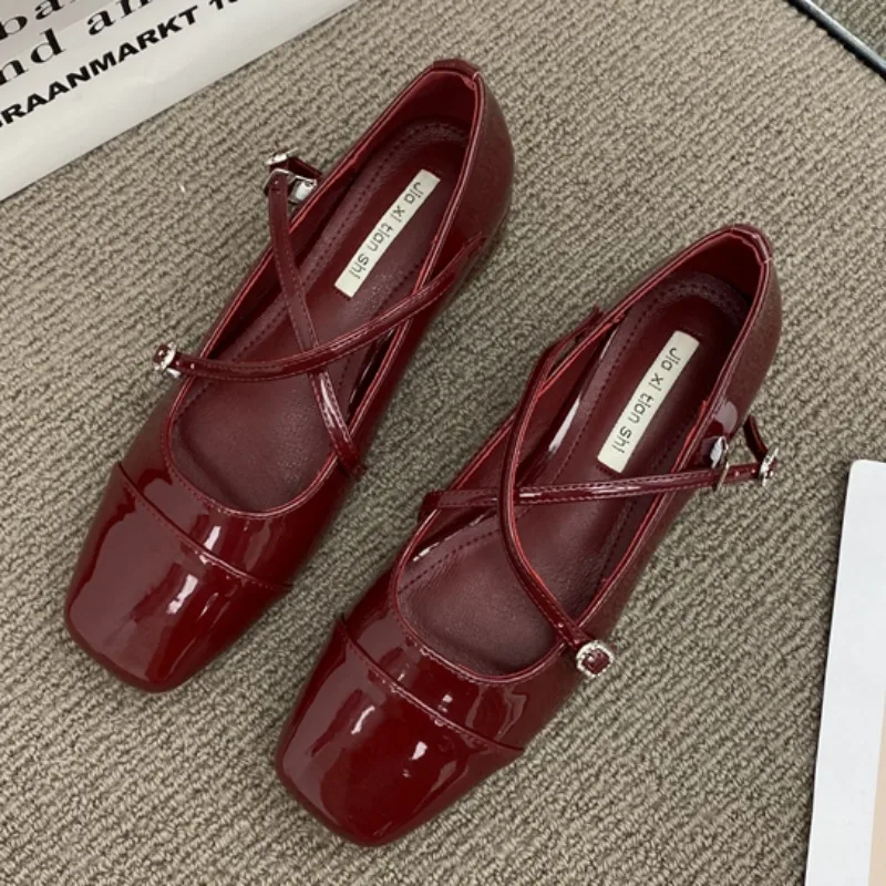 Mary Jane Shoes for Women  Retro Medium Heeled Women's Single Shoes Soft and Comfortable Red Ballet Shoes Zapatos De Mujer