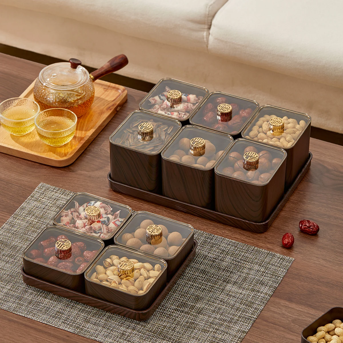 WORTHBUY 2/4/6 Grids Food Storage Box Moisture-Proof Nut, Dried Fruit, Candy Box Fruit Storage Container For Christmas New Year 5
