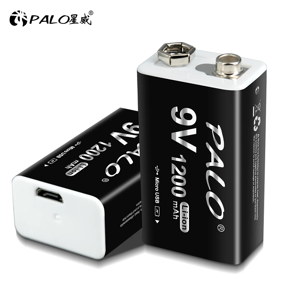 Palo 1200Mah 9V Batteria Ricaricabile Agli Ioni Di Litio Ricarica Usb 6 F22 9V Batteria Al Litio Per Rilevatore Di Metalli Microfono Batterie Quadrate