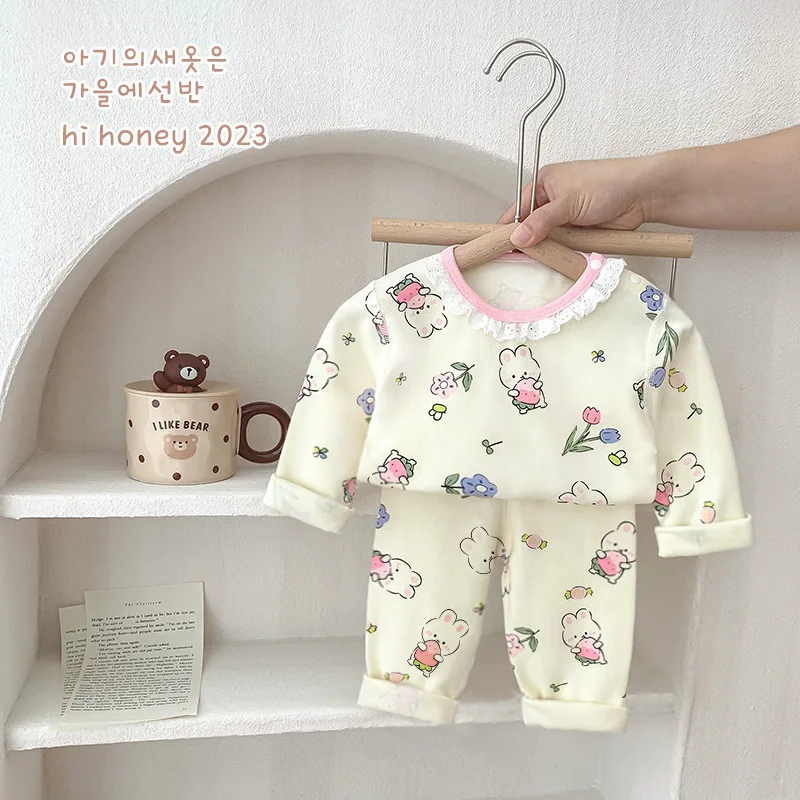 Children's Home Clothes Suit Cotton Autumn Pants Toddler Girls Soft Pajamas Long Sleeve Tops+Pant Baby Autumn And Winter Wear 3