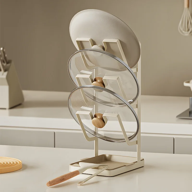 

Многофункциональная трехслойная полка для хранения крышки кастрюли Легкая роскошная подставка для кастрюль и ложек Настольная полка для кухонных принадлежностей