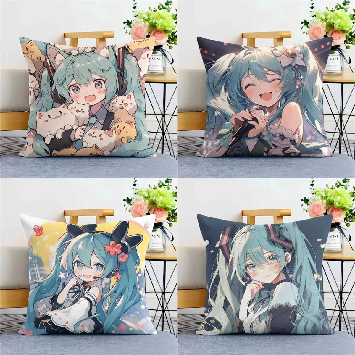 Hatsune Miku pillowcase anime peripheralsBedroom Sofa Decorative Cushion Cover With Zipper Soft Cushion Cover