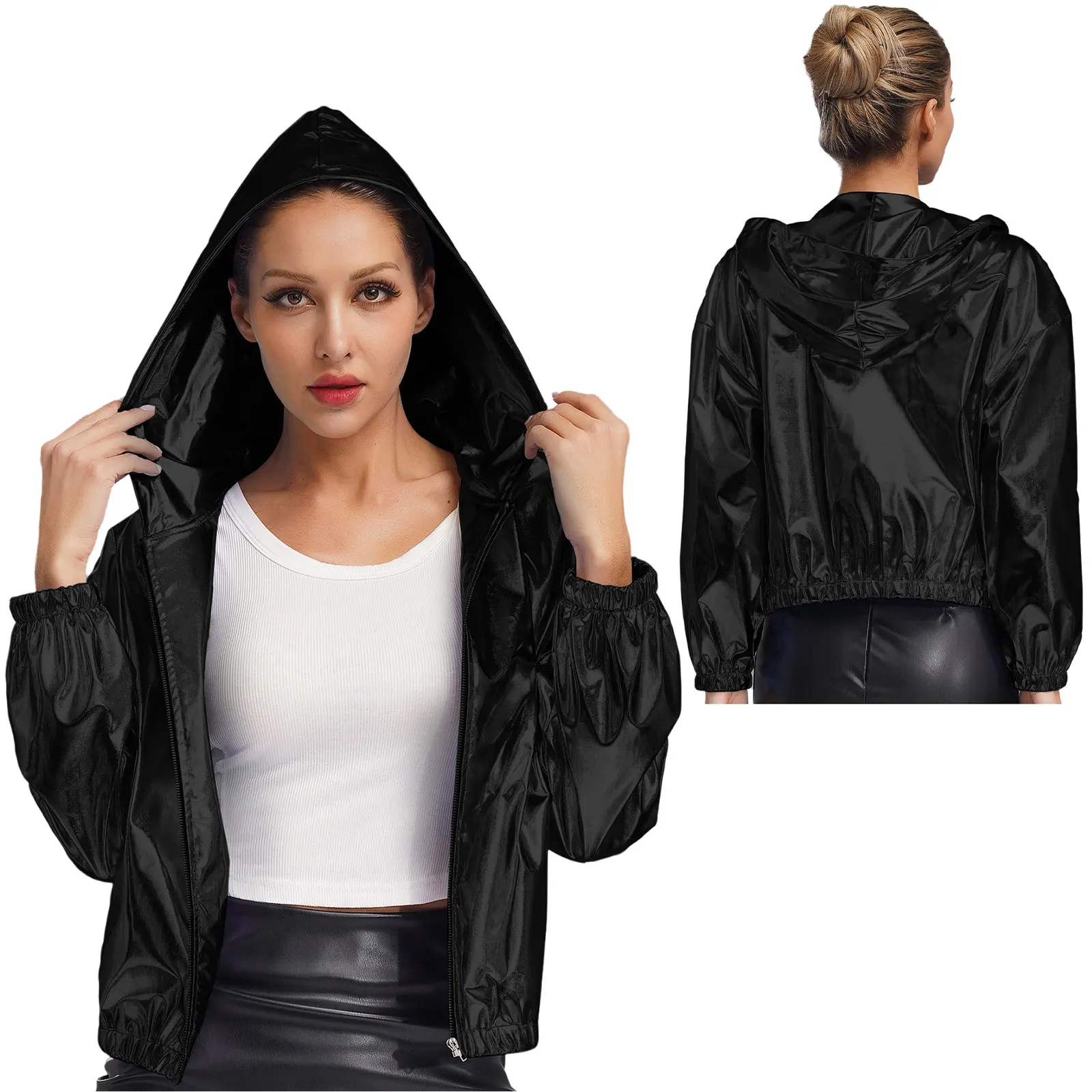 Giacca Olografica Metallizzata Da Donna – Bomber Con Zip – Lucida Per Discoteca E Feste – Taglie S-3XL - 4