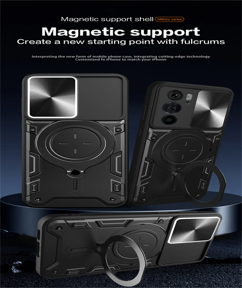 Luxury Magnetic Vehicle-Mounted 360 Rotat Ring Kicstand Etui Per Motorola Edge 40 Edge40 30 Pro Case Slide Window Protect Camera