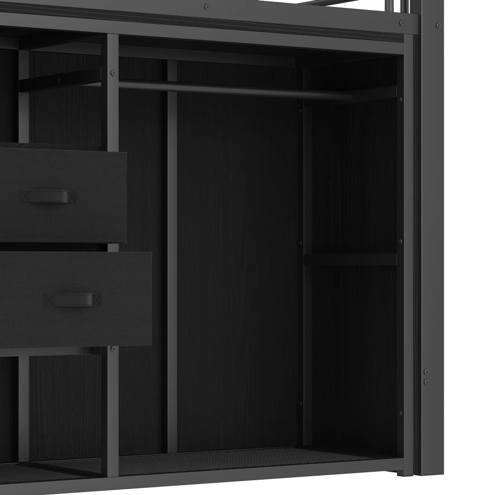 90 * 200 cm großes Etagenbett, mit 2 Schubladen und offenem Kleiderschrank, mehrfarbige LED-Beleuchtung, mehrere Ablagefächer (ohne Matratze) – Detail 15