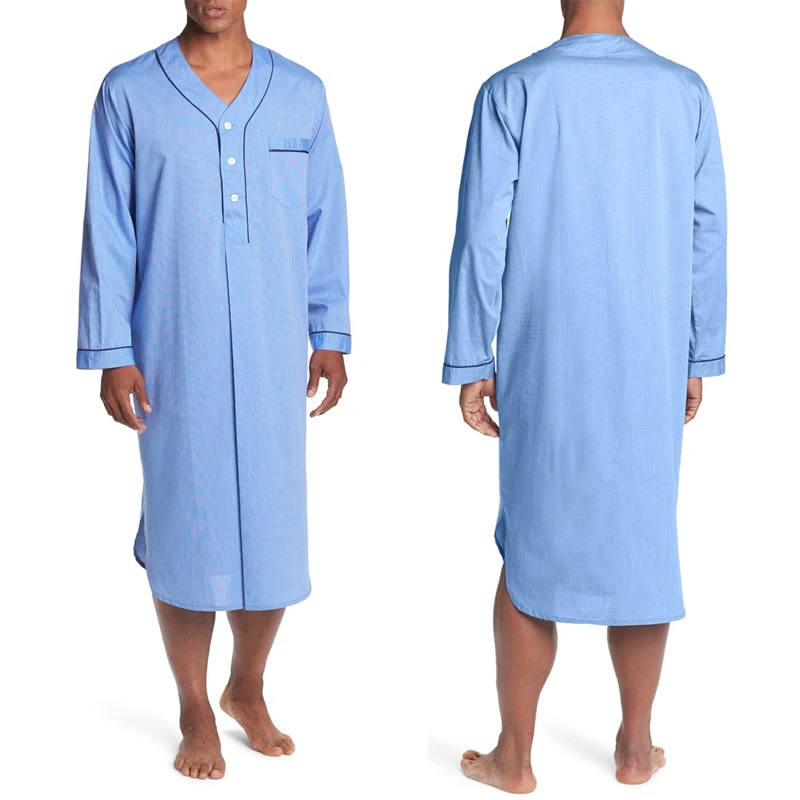 Muslim Men's Robes Spring Loose Stand Collar Long Sleeve Shirts Saudi Arab Long Kaftan Thobe Cotton Comfortable Pajamas