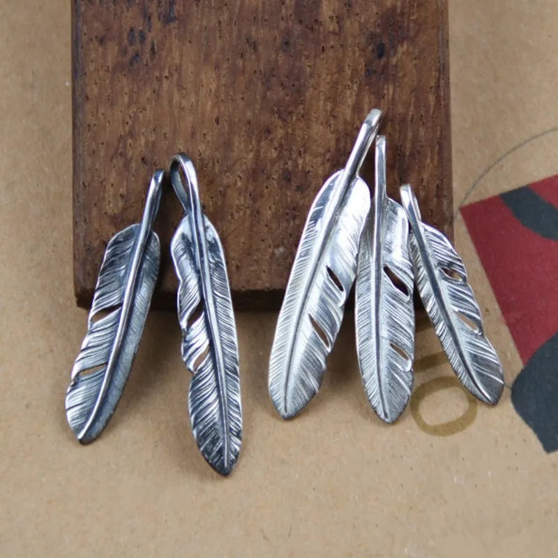 The latest engraved genuine BOCAI little feather Pendant s925 Silver handmade accessories
