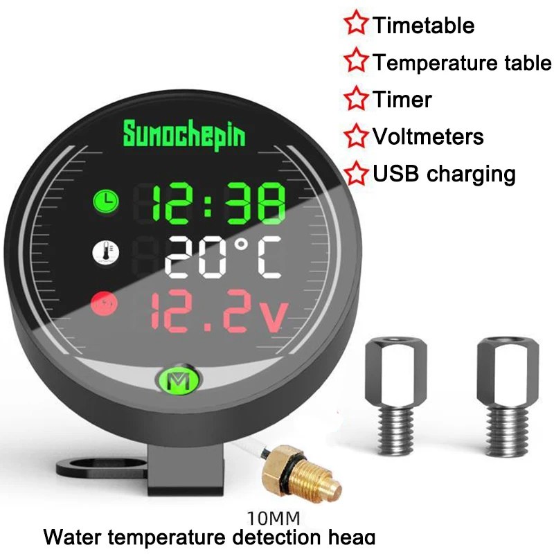 9-24V Motorcycle Thermometer LED Digital Electronic 4 In 1 Air Temperature  Meter