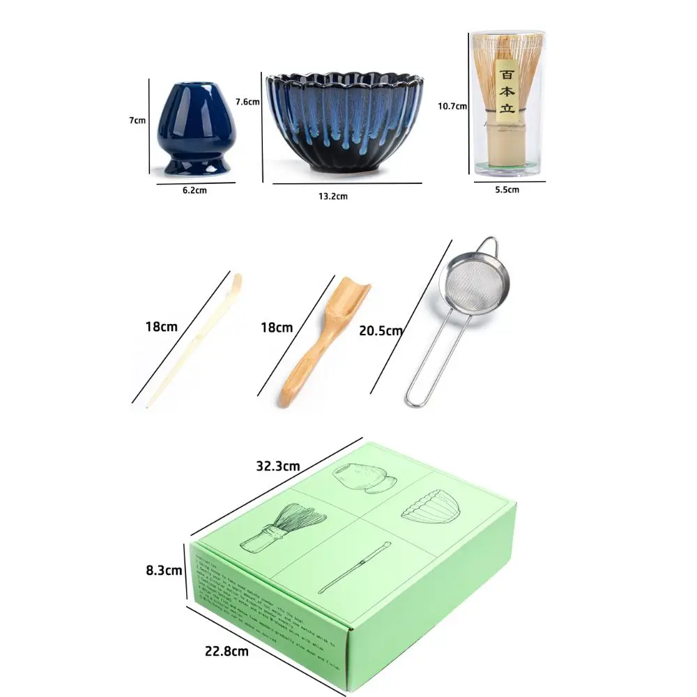 6 Pcs/Set Ceramic Japanese Matcha Powder Whisk WithTeaspoon Bowl Smooth Kiln-Formed Matcha Set Retro Reusable