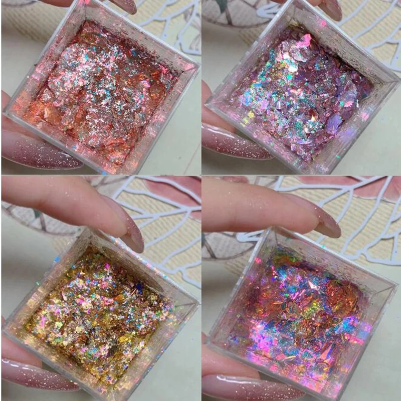 

1Jars Ultra-thin Ice Crystal Edelweiss Powder Aurora Opal Nail Glitter Flakes DIY Chameleon Cloud Brocade Manicure Powder &*&