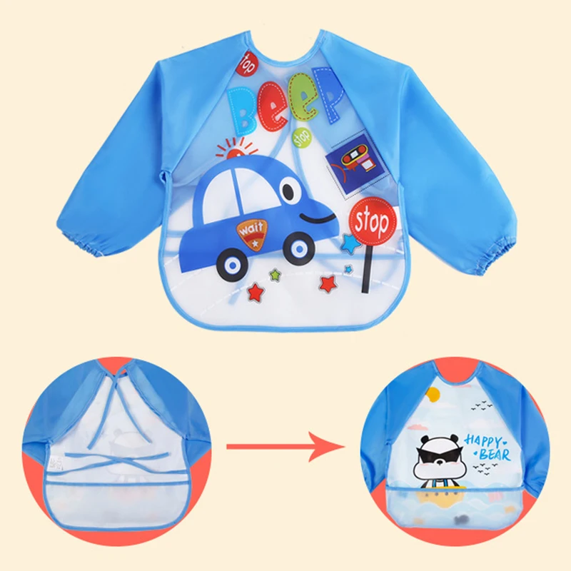 Baby Accessories cute	 Baby Long Sleeve Waterproof Bib Baby Feeding Accessories Cartoon Toddler Food Apron Children Painting Smock Pocket Burp Cloths baby stroller accessories Baby Accessories