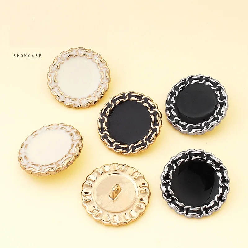 10PCS High-end buckle tweed coat suit suit pyjamas white black exquisite fashion decorative top coat button accessories 4