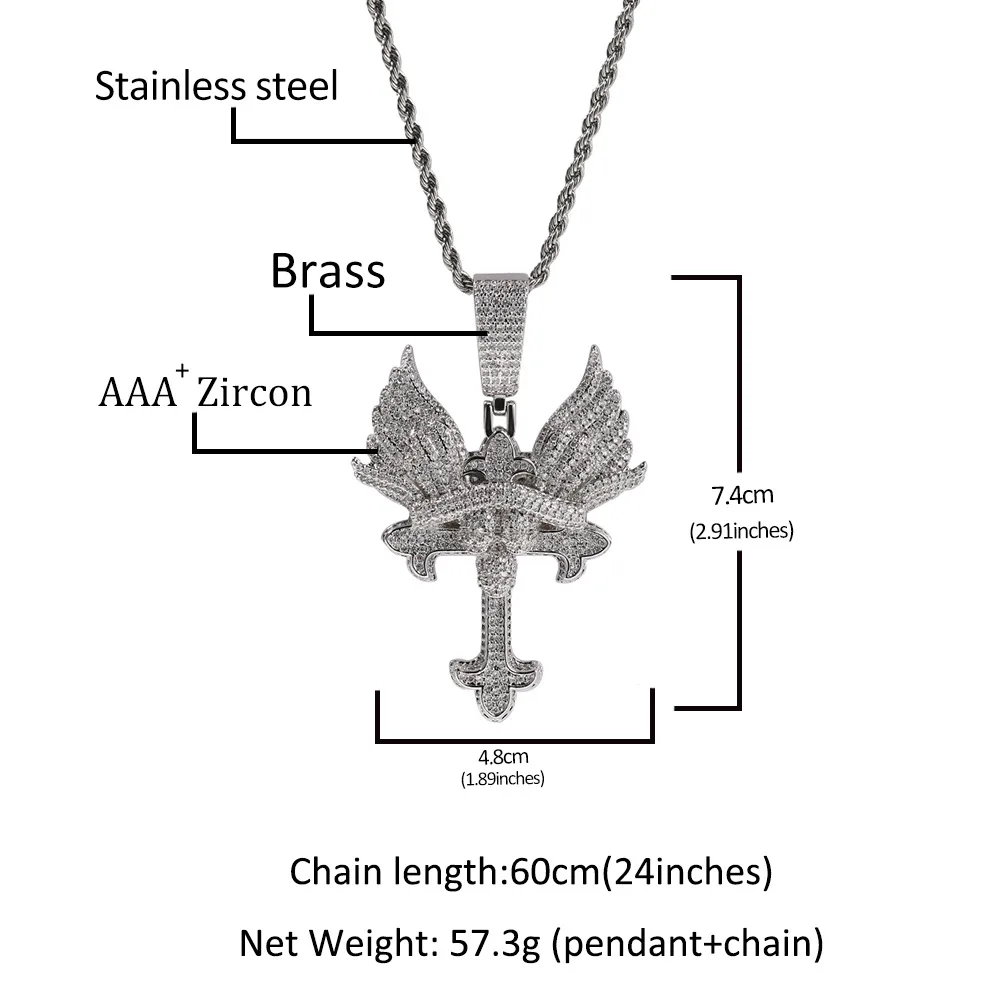 Hip-Hop Cross Necklace Niche Creative Angel Wings Cross Pendant Sweater Chain