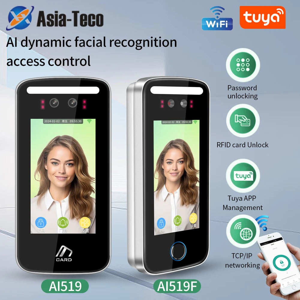 Tuya Smart Face Recognition Wifi Tcp Usb Time Presenze Machine 5 Pollici Touch Screen Mask Liveness Riconoscimento Facciale App Unlock