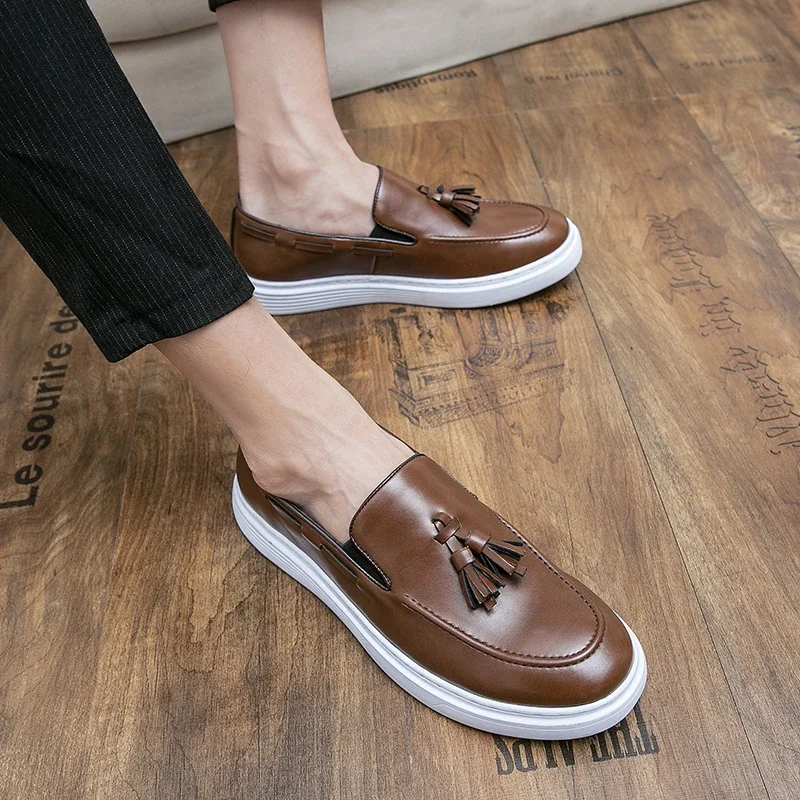 

Solid Tassel Loafers, Breathable Lightweight Slip On Shoes With PU Leather Uppers For Business Office, Spring Summer And Autumn