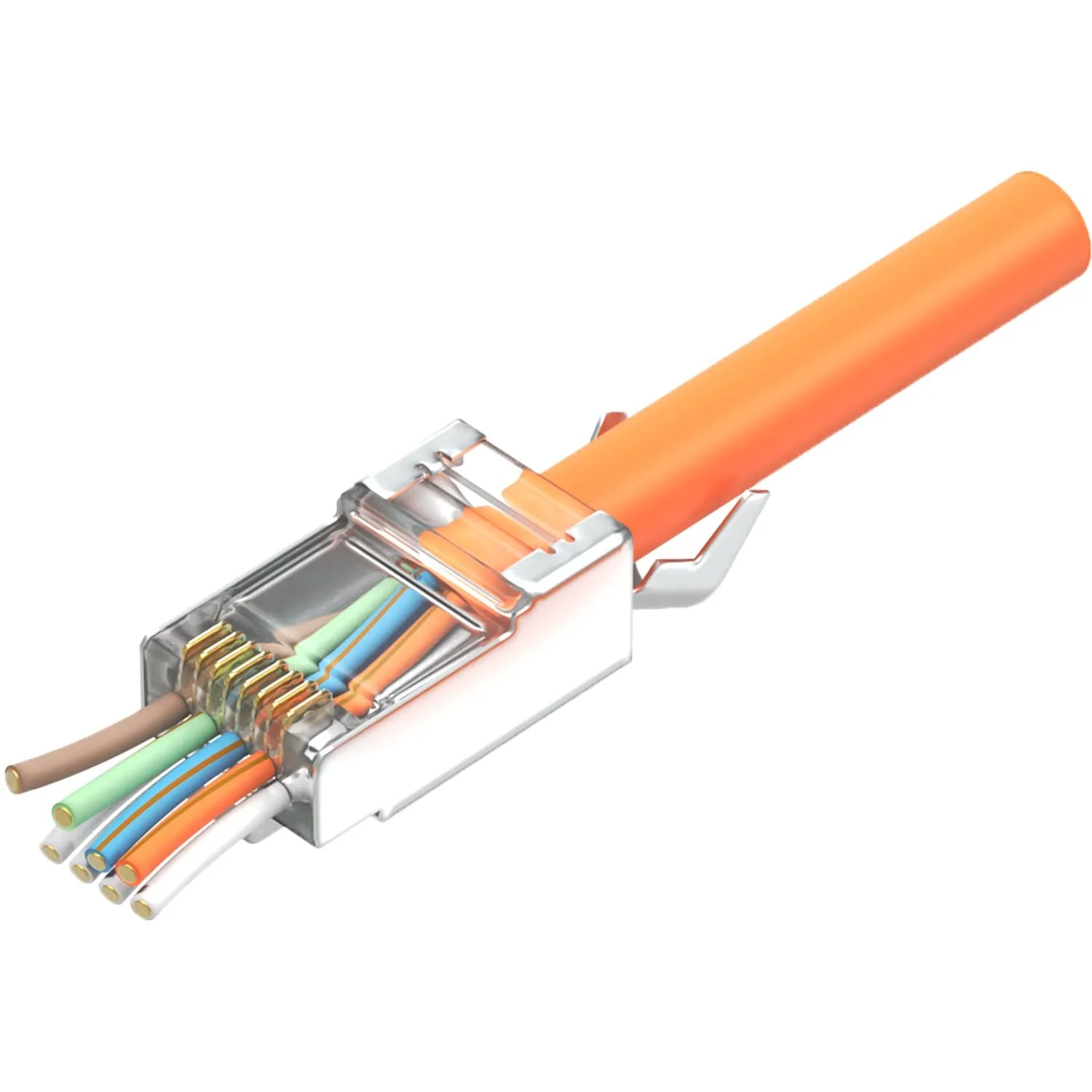 ZoeRax Cat7 Cat6A RJ45 패스 스루 커넥터, 3 프롱 50μ 금도금 모듈러 플러그 이더넷 엔드, 스트레인 릴리프 부츠 포함