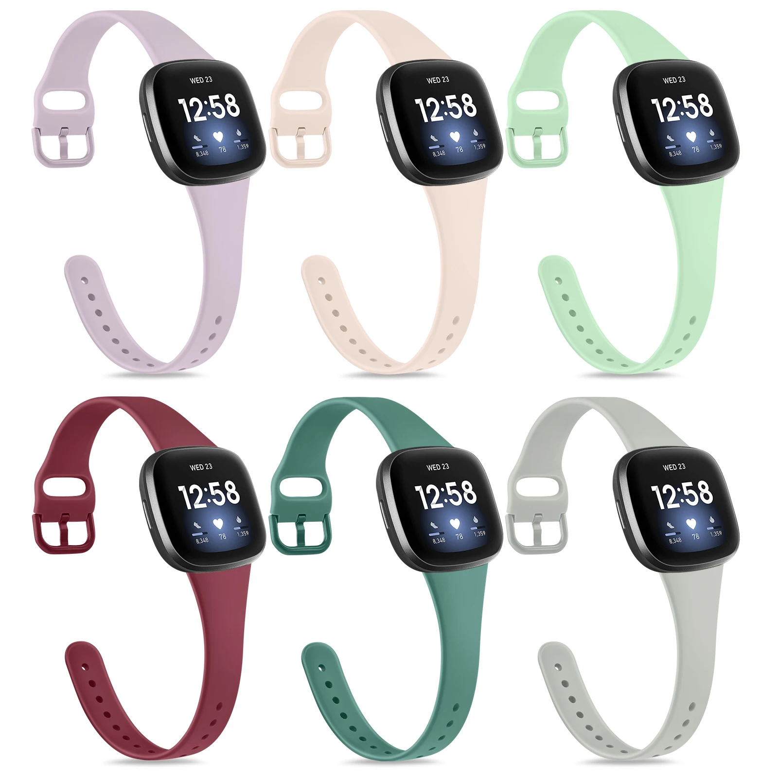 Slim Silicone Strap For Fitbit Versa 3/Versa 4 Band Bracelet Watchband For Fitbit Sense/Sense 2 Strap Wristband Replacement