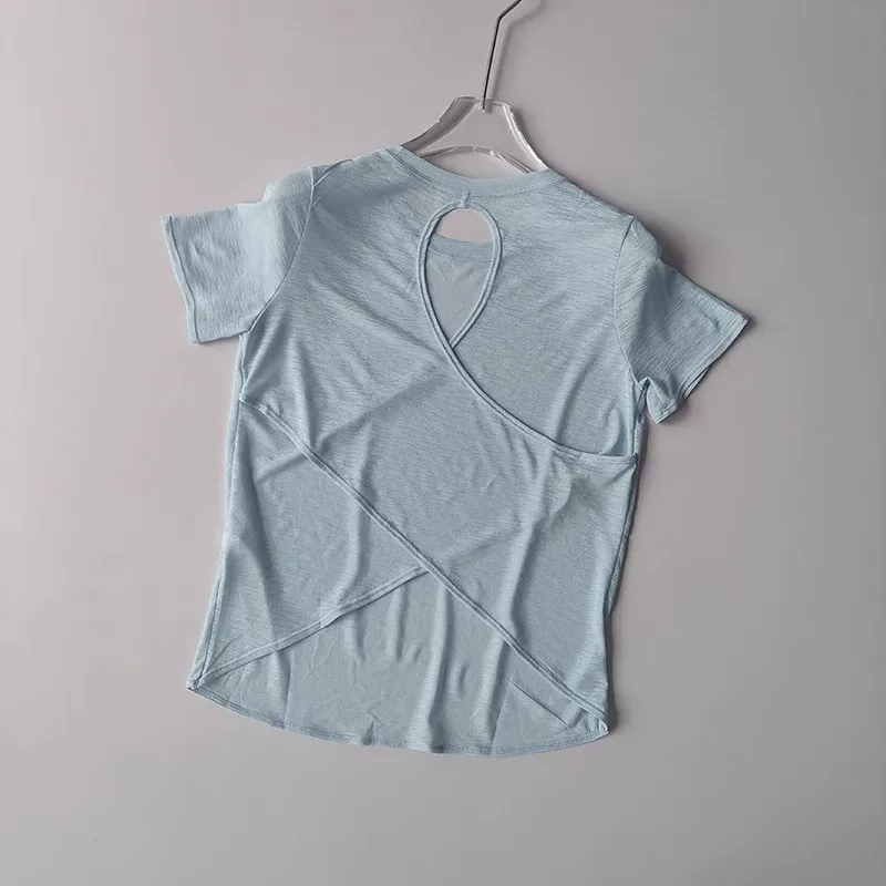 Women's Tight Sports T-shirt Quick Dry Short Sleeve Yoga T-shirt Pilates Fitting Fitness Back Hollow Out Running T-shirt 9 S297db73e9b8a49e790caa564af8e0c87y