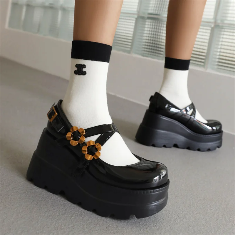 

Womens Shoes Spring Luxury Punk Platform High Heels Women Shoes Plus Size Party Wedge Heel Buckle Shallow Mouth Single Shoes