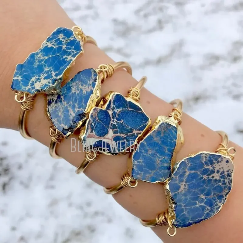 

Королевский синий Императорский браслет, браслет, ювелирные изделия в стиле бохо, подарок, золотистый цвет, натуральный камень, манжета для женщин