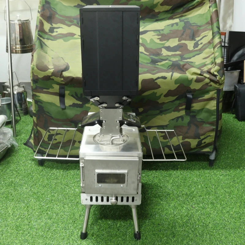 Portable Windproof Outdoor Pellet Fire Wood Heater with Burner Stove Bin for Camping Tent 5