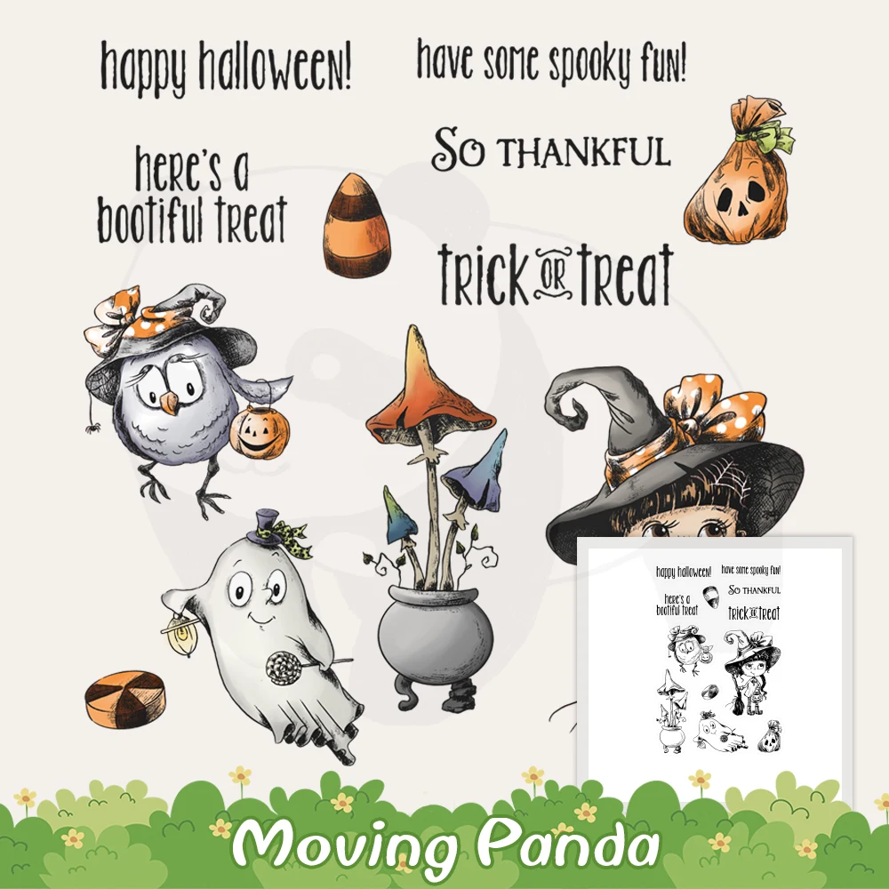 Halloween Ghost Witch Diy Cutting Dies Clear Stamp Cute Pumpkin Scrapbooking Forniture Metal Cut Dies Timbri In Silicone Per Carta