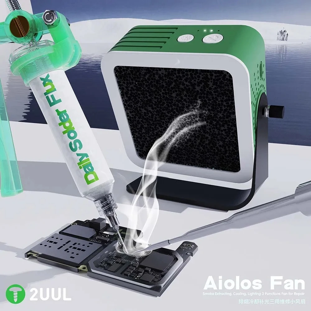 2UUL Aiolos 팬 연기 추출/냉각/조명 3 기능 휴대 전화 수리 도구 용 미니 팬