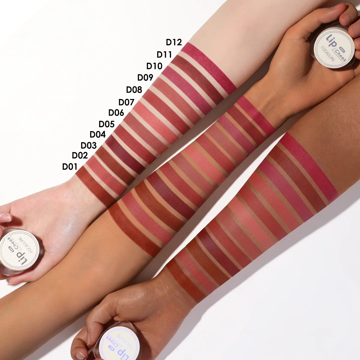 Lip Gloss FOCALLURE 3-in-1 Lipstick Blush Stick Waterproof Velvet Matte 12 Colors