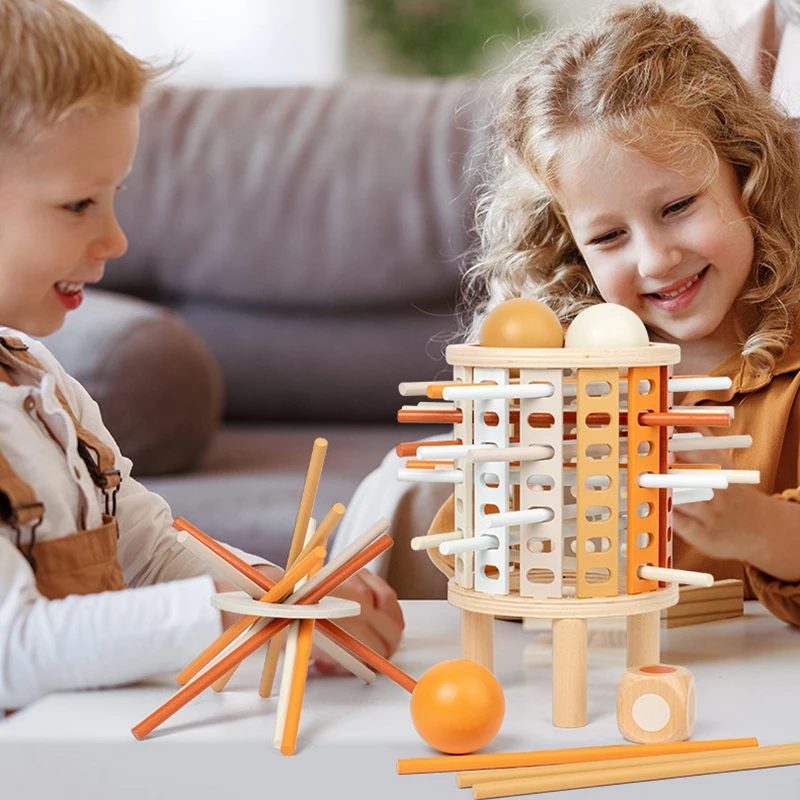 Kids Balance Tower Pick Up Wooden Sticks Social Board Game Logic Thinking Challenge Brain Game Math Count Intellectual Toy Gift