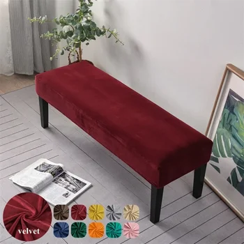 벨벳 긴 벤치 커버, 단색 탄성 피아노 의자 시트 커버, 부드러운 발받침 의자 벤치 슬립 커버, 거실 침실