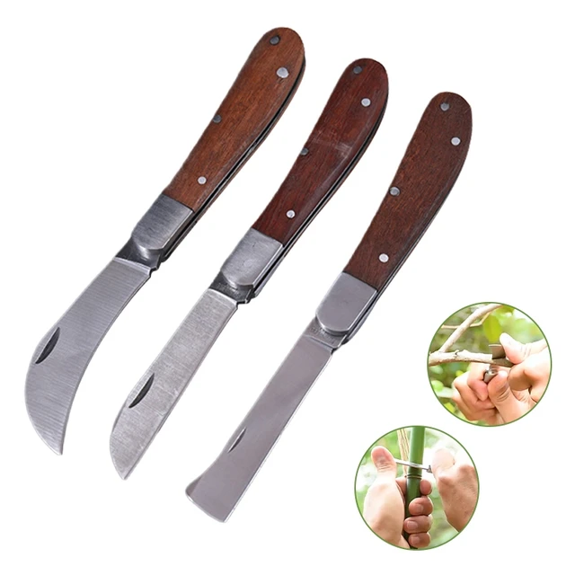 Folding Grafting Knife Grafting Tools Bonsai Pruning Knife Professional Garden Seedling Fruit Tree Cutter with Wooden Handle 2