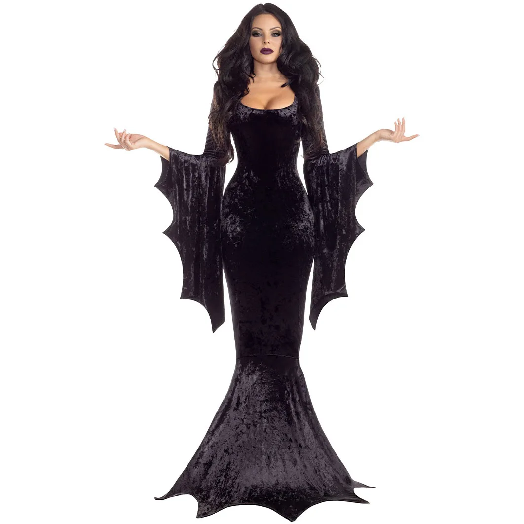 Halloween Bat Witch Ghost Bride Costume Gothic Witch Vampire Makeup Ball Abito Lungo Performance Dress