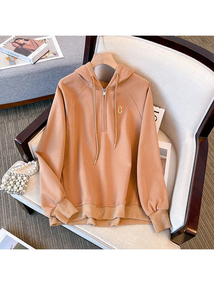 

Autumn Winter Casual Wear Women Simple Letter Hoody Large Size Hooded Sweatshirt Female Thicken Loose Grunge New Chic Tops
