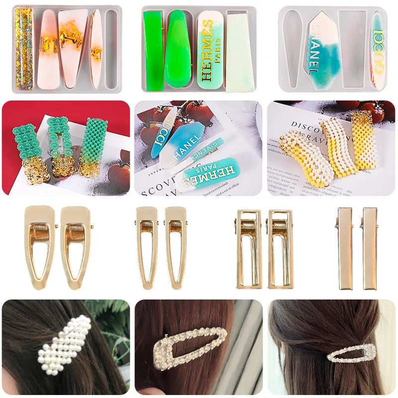 10 Styles of Fashion Crystal Clear Hairpin Silicone Mold UV Epoxy Resin Mold DIY Resin Hairpin Crafts Jewelry Making Accessories