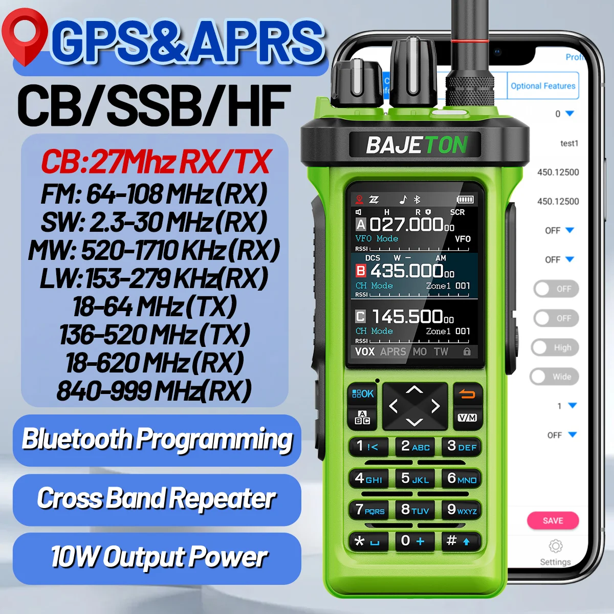 BAJETON BJ-9000 GPS APRSトランシーバー 10W CB/SSB/RX/HF CB 27Mhz