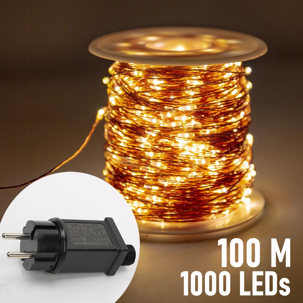 adapter 100m 50m LED 12V Micro Wire Copper Fairy String Christmas Lights Party 
