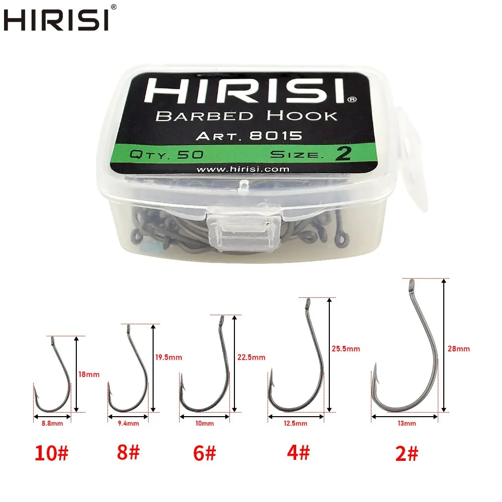 Hameçons carpe acier carbone 50 pièces Hirisi avec barbelures et revêtement résistant pour pêche durable