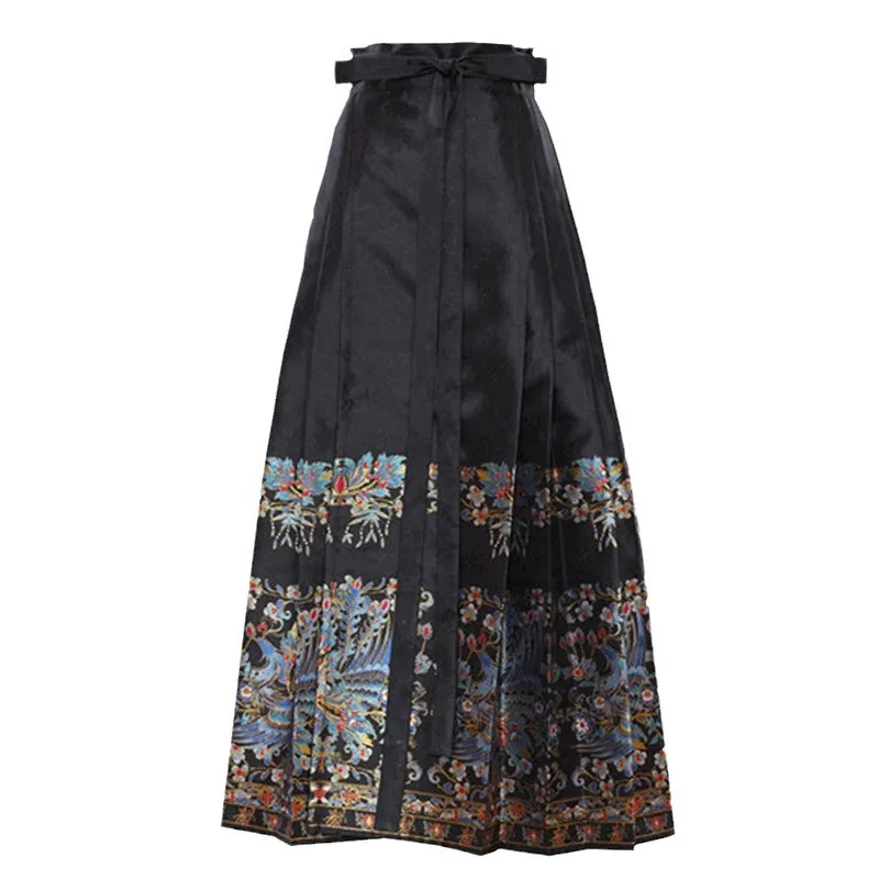 

Floor Length Skirts 2024 Spring Autumn Fashion Style Women Vintage Jacquard Floral Prints High Waist Long Gown Skirts Red Black