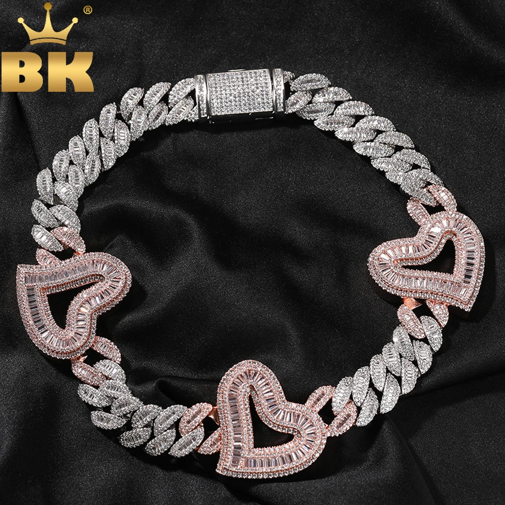 THE BLING KING Big Hollow Hearts Two Colors With 16mm Miami Cuban Necklace Iced Out Baguettecz Chain Fashion Hiphop Jewelry