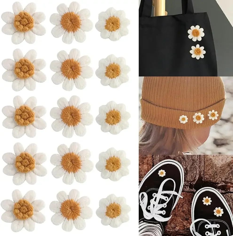 Daisy Flower Patches 10pcs Sew Embroidery Patches Flowers Applique Repair Patch for DIY Clothing Bag Hat Jeans