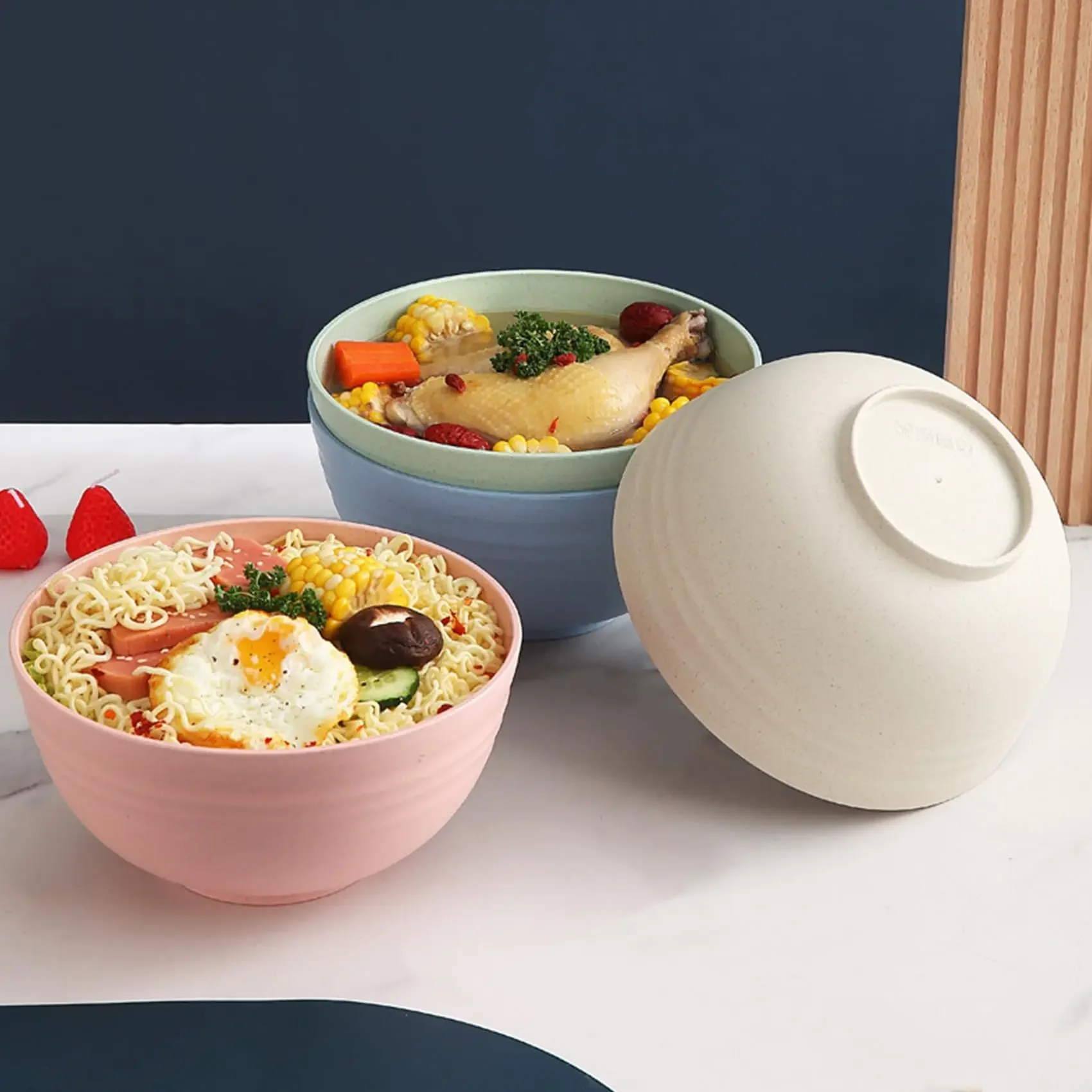 4-piece non-breakable cereal bowl set, reusable oatmeal bowl, straw bowl, lightweight bowl set, noodle soup, snacks