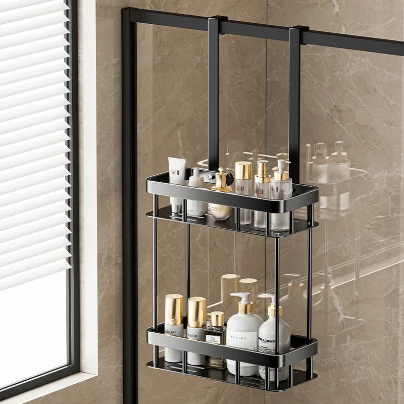 No-Drill Shower Caddy, Bathroom Glass Door Hanging Rack For Towels & Toiletries, Space-Saving Shower Storage Basket 2