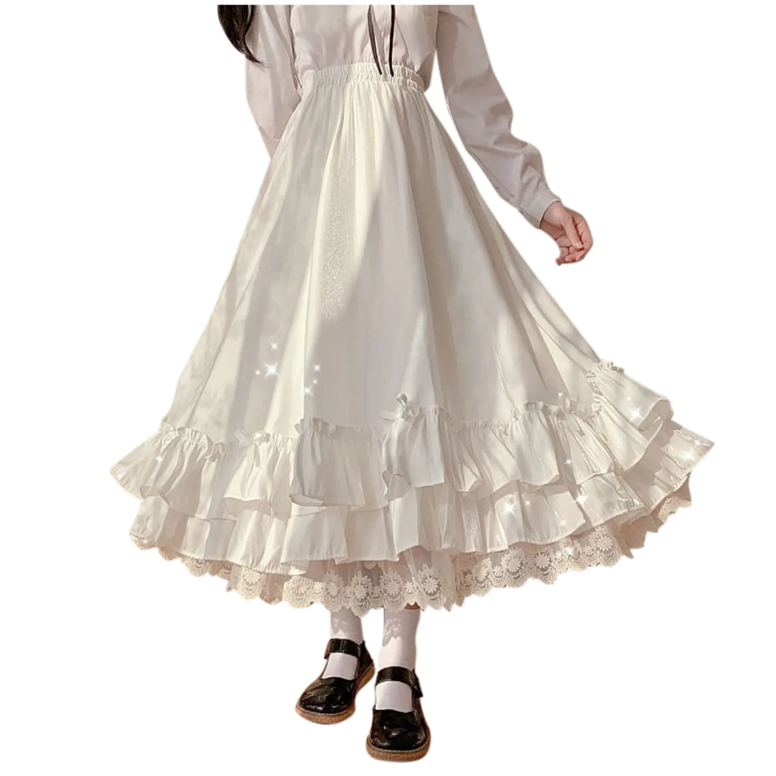 Women'S Solid Color Design Fashionable Japanese Girl Fairy Lace Half Length Skirt Black And White Maid Princess Skirt Fairy Y2k 5