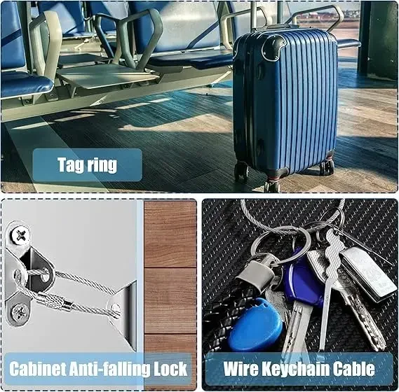 Metal Keychain Tag Ropes Stainless Steel Wire Cable Loop Screw Lock Gadget Ring Key Keyring Circle Camp Hanging Tool Hardware