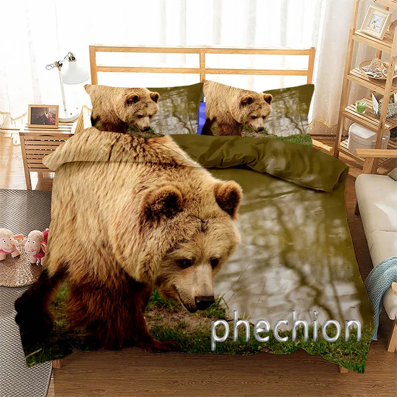 Barren Mountains Wild Forests Bear Baby Bedroom Set Queen Grey White