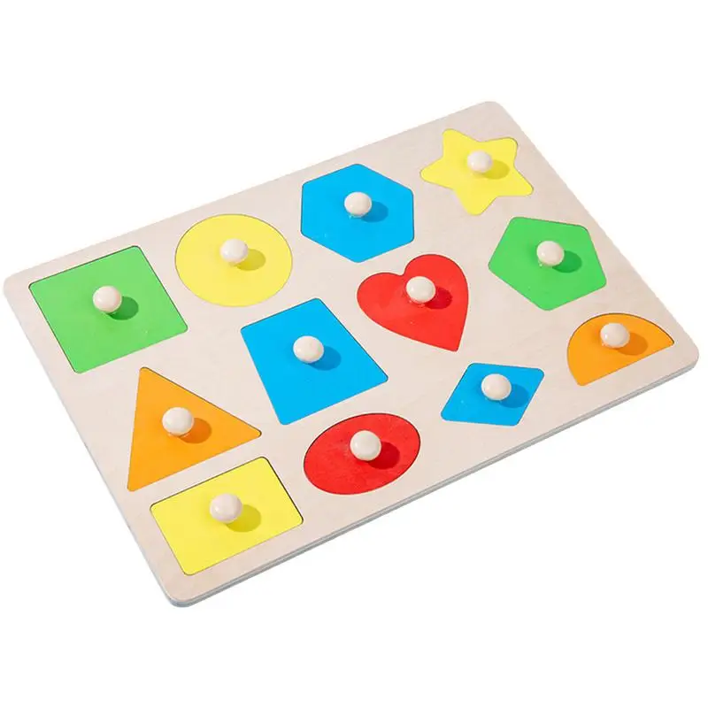 

Montessori Materials Colorful Geometry Grasping Board Wooden Pegged Grab Shape Sorting Board Toys For Baby Home Educational Toy