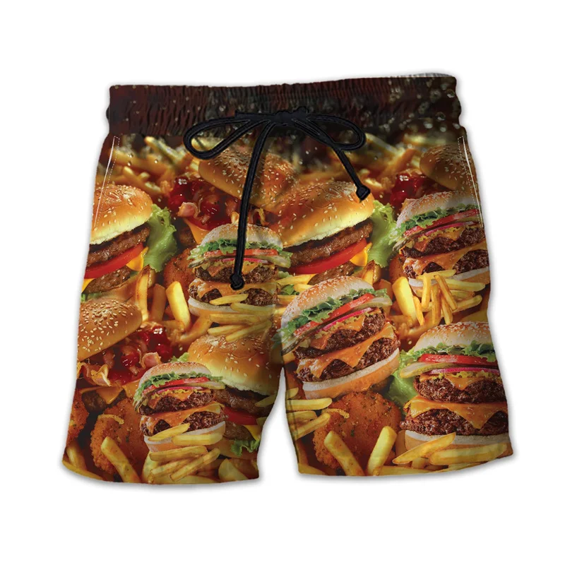 Funny Fast Food Pattern Beach Shorts Men 3d Printed Hamburger Quick Dry Surfing Running Shorts Street Sports Swimming Shorts 5