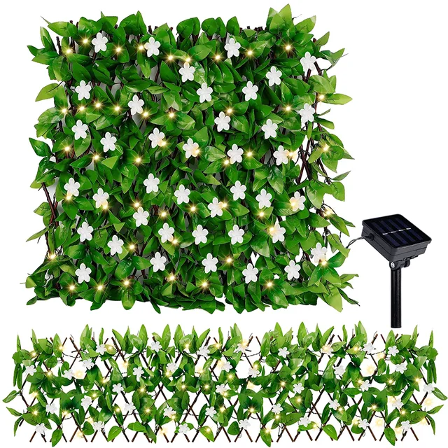 Bővíthető Kerítés Adatvédelmi Képernyő 30X180Cm Mesterséges Panel 8 Módban Napenergia Lámpák Faux Borostyán Hedge Virágkerítés Beltéri - Image 2