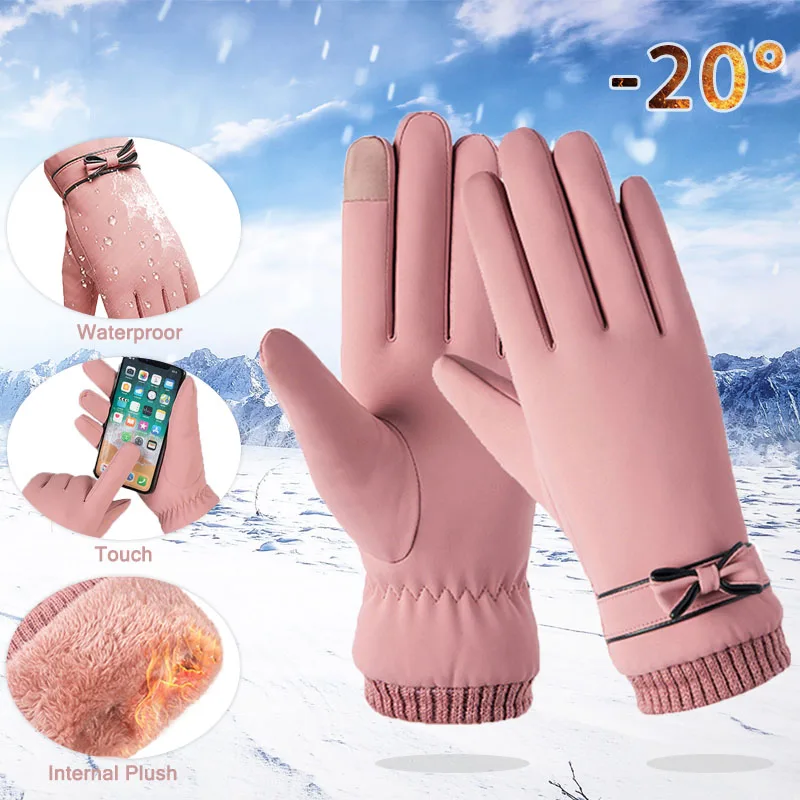 

2023 Winter Y2K Women Touchscreen Gloves New Warmer Thermal Fleece Lined Guantes Full Finger Mittens Waterproof Motorbike Glove